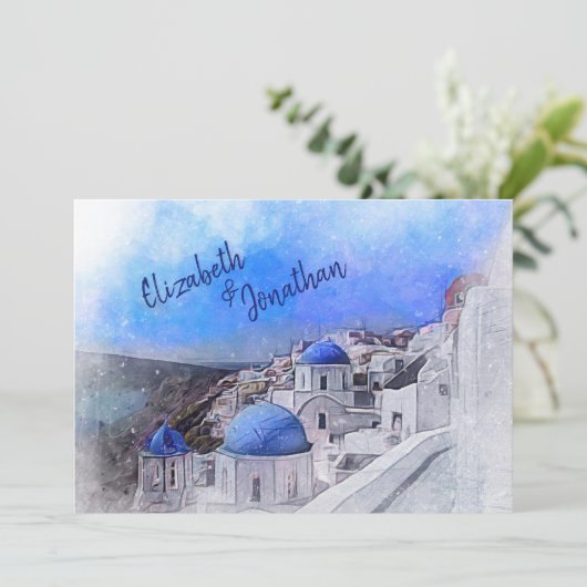 Invitation Santorin Grèce Aquarelle Destination Mariage (Debout devant)