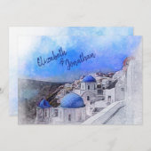 Invitation Santorin Grèce Aquarelle Destination Mariage (Devant / Derrière)