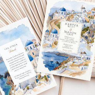Invitation Santorin Grèce Destination de caldeira aquarelle