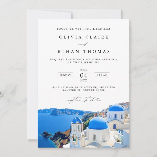 Invitation Santorin Grèce Skyline Destination Mariage (Devant)