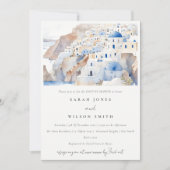 Invitation Santorin Minimal Grèce Aquarelle Couples Douche (Devant)