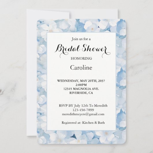 Invitation Santorini Fleurs Bleues et Blanches Lavage de Noce (Devant)