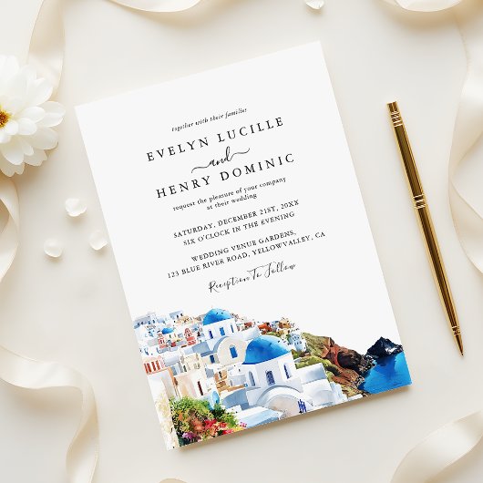 Invitation Santorini Greece Watercolor Destination Wedding