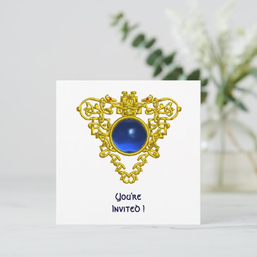 Invitation Saphir bleu coeur CELTIQUE, blanc (Debout devant)