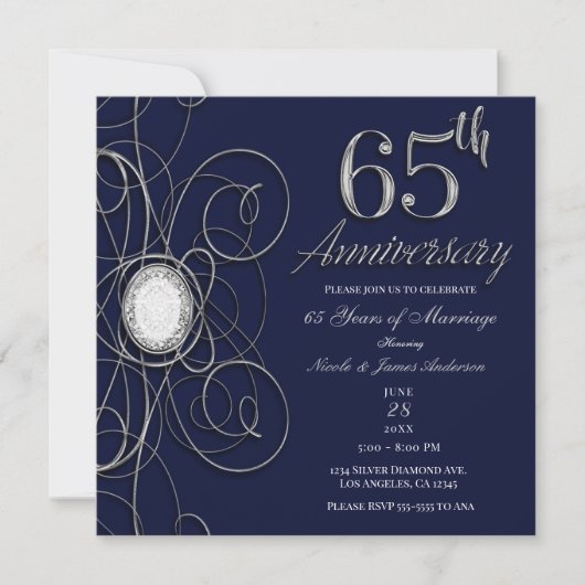 Invitation Saphir Bleu & Diamant Argent 65 65e Anniversaire (Devant)