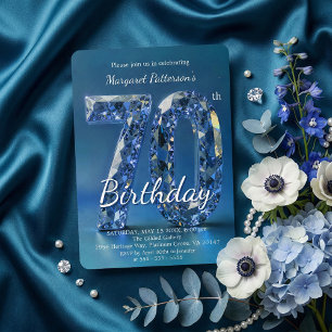 Invitation Saphir Bleu Diamant Élégant 70e Anniversaire