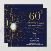 Invitation Saphir Bleu & Diamant Or 60 60e Anniversaire (Devant / Derrière)