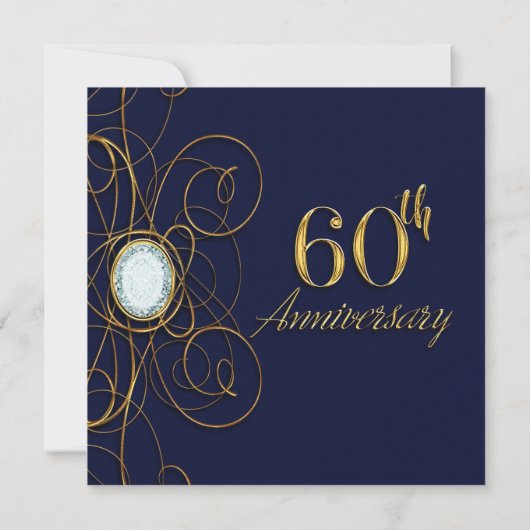 Invitation Saphir Bleu & Diamant Or 60 60e Anniversaire (Dos)