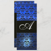 Invitation SAPHIR BLEU ET MONOGRAMME EN DAMAS NOIR , blanc (Devant / Derrière)