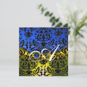 INVITATION SAPHIR BLEU JAUNE DAMAS NOIR MONOGRAMME (Debout devant)