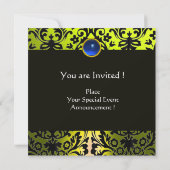 INVITATION SAPHIR BLEU JAUNE DAMAS NOIR MONOGRAMME (Dos)