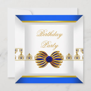 Invitation Saphir Bleu Royal Gemme Bijou Or Fête d'Anniversai