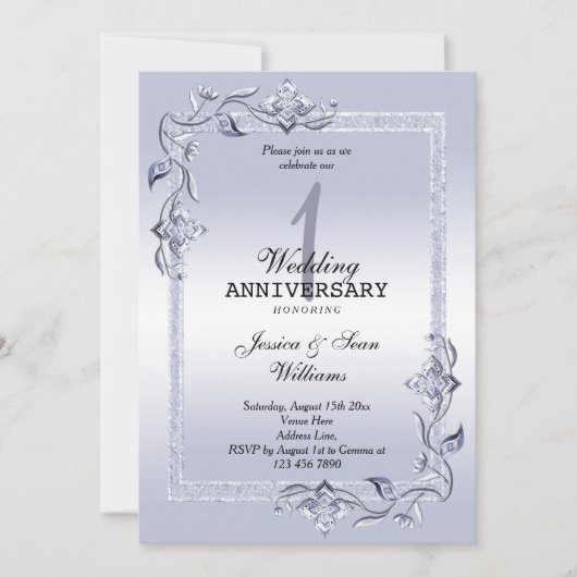 Invitation Saphir Gemme & Paillettes & 1ers Noces (Devant)