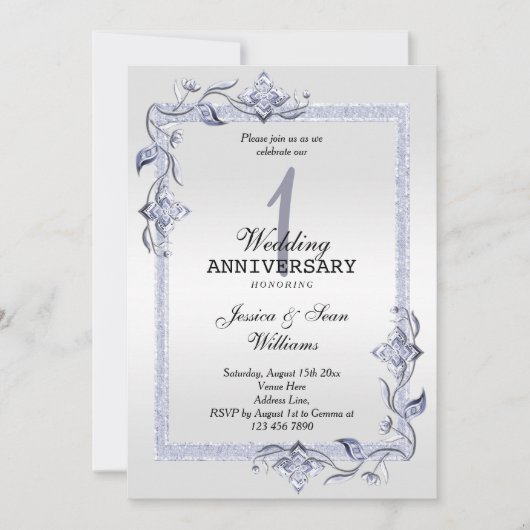 Invitation Saphir Gemme & Paillettes & Platine 1er Mariage (Devant)