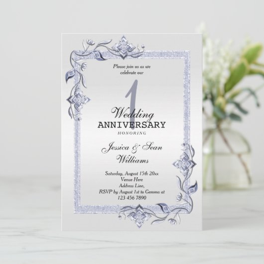 Invitation Saphir Gemme & Paillettes & Platine 1ers Noces (Debout devant)