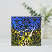 INVITATION SAPHIR JAUNE BLEU DAMAS NOIR MONOGRAMME (Debout devant)