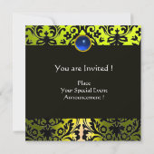 INVITATION SAPHIR JAUNE BLEU DAMAS NOIR MONOGRAMME (Dos)