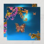 Invitation SAPHIR PAPILLON BLEU, rose vif jaune marron (Devant / Derrière)