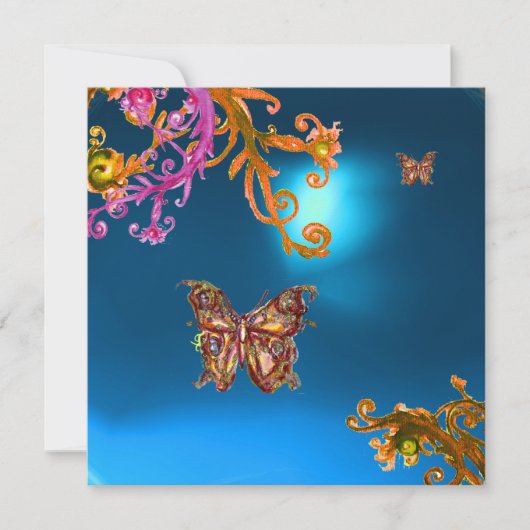 Invitation SAPHIR PAPILLON BLEU, rose vif jaune marron (Devant)