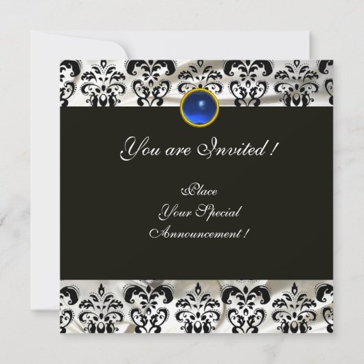 INVITATION SAPHIRE BLEU BLEU NOIR SILK DAMASK MONOGRAM (Dos)