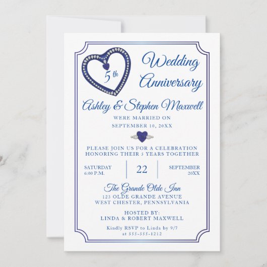Invitation Saphirs Diamants 5e anniversaire de mariage (Devant)