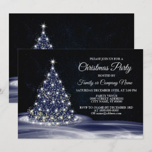 Invitation Sapin Bleu Brillant de Fête de Noël Hiver Marine