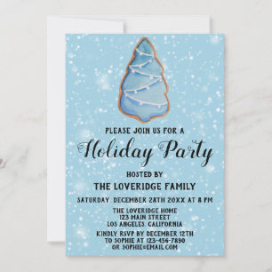 Invitation Sapin de Noël Bleu Cookie Fête de Vacances Neige
