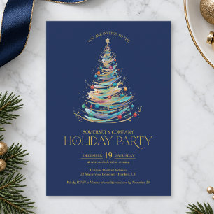 Invitation Sapin de Noël Bleu Nuit Fête d'entreprise de Fêtes
