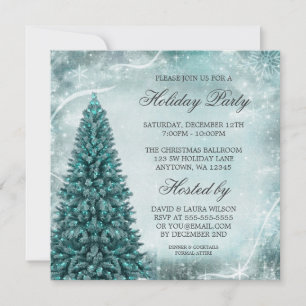 Invitation Sapin de Noël Bleu Turquoise Fête de Fêtes