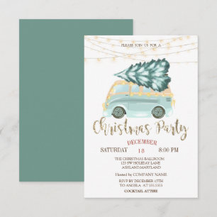 Invitation Sapin de Noël Camion Vert,Lumières Bois Fête de No