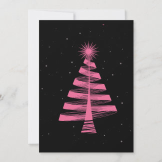 Invitation Sapin de Noël ciel nocturne rose étoiles hiver Noë
