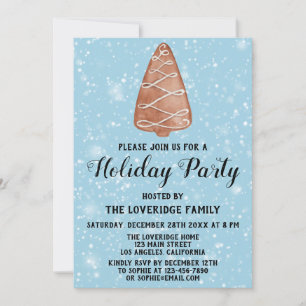 Invitation Sapin de Noël Cookie Fête de Fêtes Bleu Neige