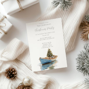 Invitation Sapin de Noël côtier dans une embarcation de Noël
