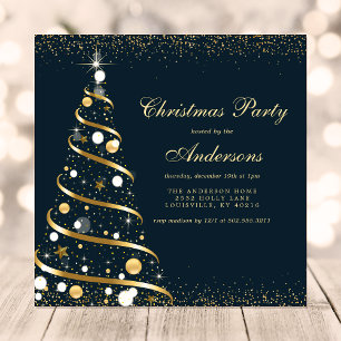 Invitation Sapin de Noël élégant à paillettes Navy Fête