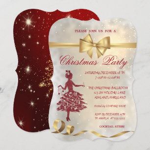Invitation Sapin de Noël élégant, Arc, Rouge, Fête de Noël
