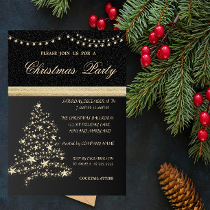 Invitation Sapin de Noël élégant, Noir, Fête de Noël