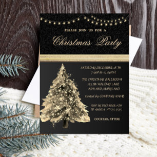 Invitation Sapin de Noël Elegant Stars, Noir, Fête de Noël