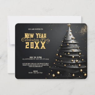Invitation Sapin de Noël et ornements dorés moderne Nouvel An