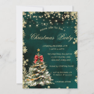Invitation Sapin de Noël, Étoiles Société de Noël Verte