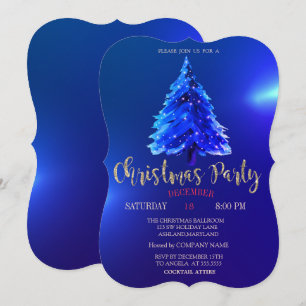 Invitation Sapin de Noël, Fête de Noël en entreprise bleue
