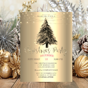 Invitation Sapin de Noël, Fête d'entreprise dorée de Noël