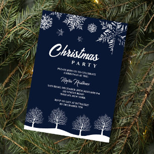 Invitation Sapin de Noël Flocon de Neige Moderne Marine Fête 