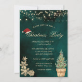 Invitation Sapin de Noël, Flocons de neige dorés Fête de Noël (Devant)