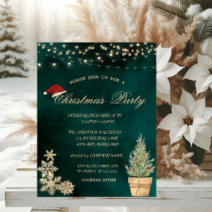 Invitation Sapin de Noël, Flocons de neige dorés Fête de Noël