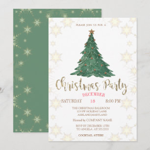 Invitation Sapin de Noël, Flocons de Neige Société Verte