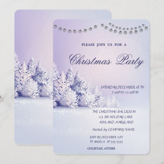 Invitation Sapin de Noël Forêt enneigée Fête de Noël (Devant / Derrière)