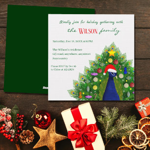 Invitation Sapin de Noël Paon Rassemblement des Fêtes