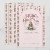 Invitation Sapin de Noël Rose Élégant (Devant / Derrière)