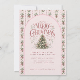 Invitation Sapin de Noël Rose Élégant