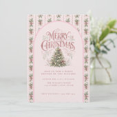 Invitation Sapin de Noël Rose Élégant (Debout devant)